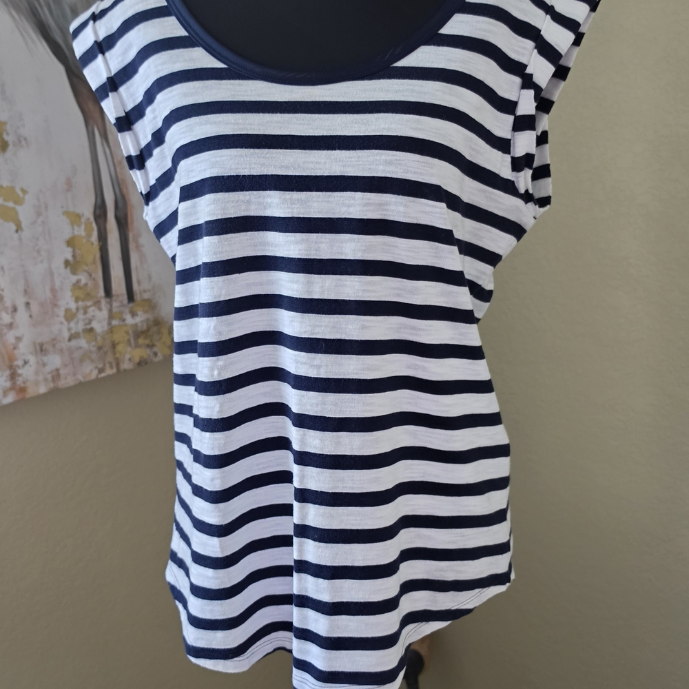 White House Black Market Navy and White Striped Tank Top